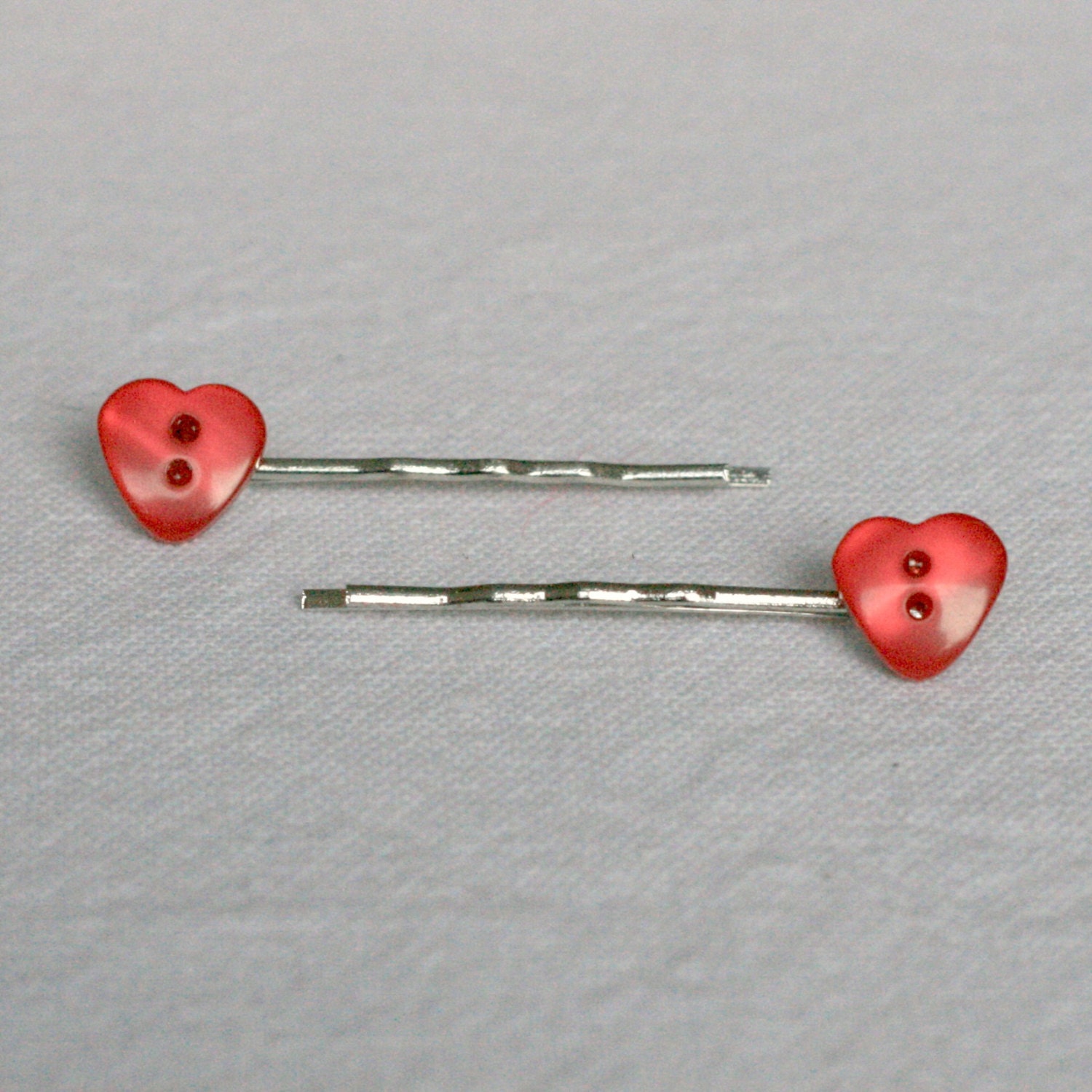 Red Love Heart Valentines Button Hairslides