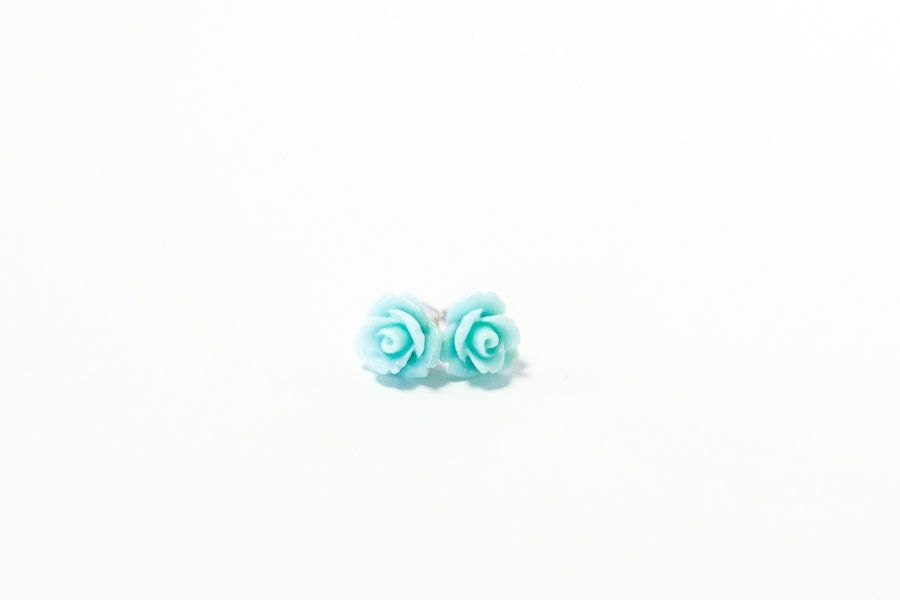 Resin Flower Cabochon Earrings - 10mm Rose - Light Green-Made to Order