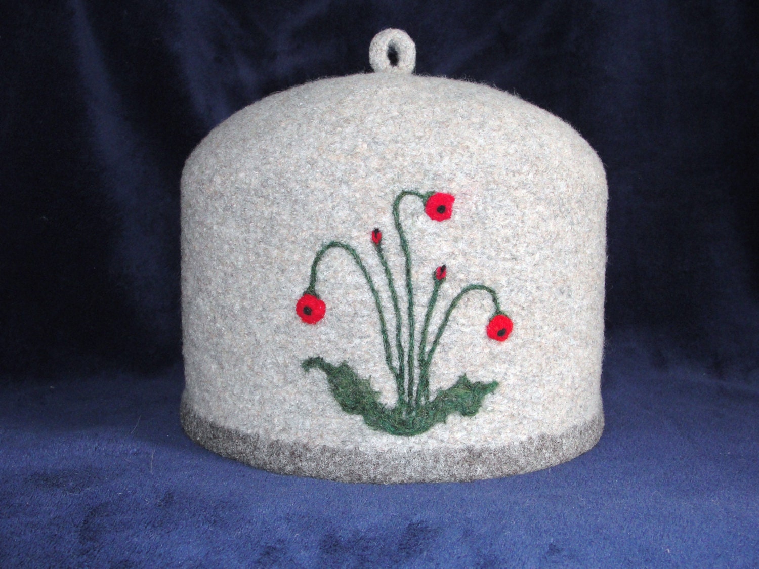Wool Felted Tea Cozy Embellished with a Needle Felted Poppy Design