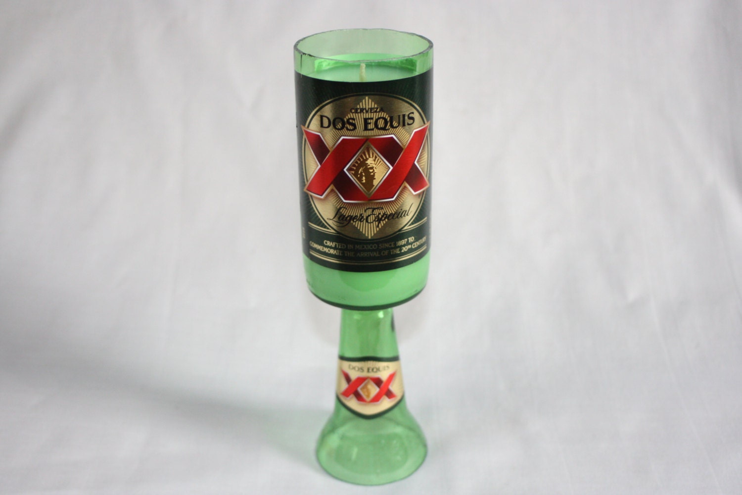Recycled Beer Bottle - Dos Equis XX -  Goblet Candle - Custom Made