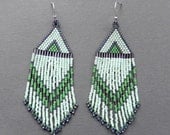 Mint seed bead earrings - boho style, dangle long earrings, peyote earrings, long beaded earrings