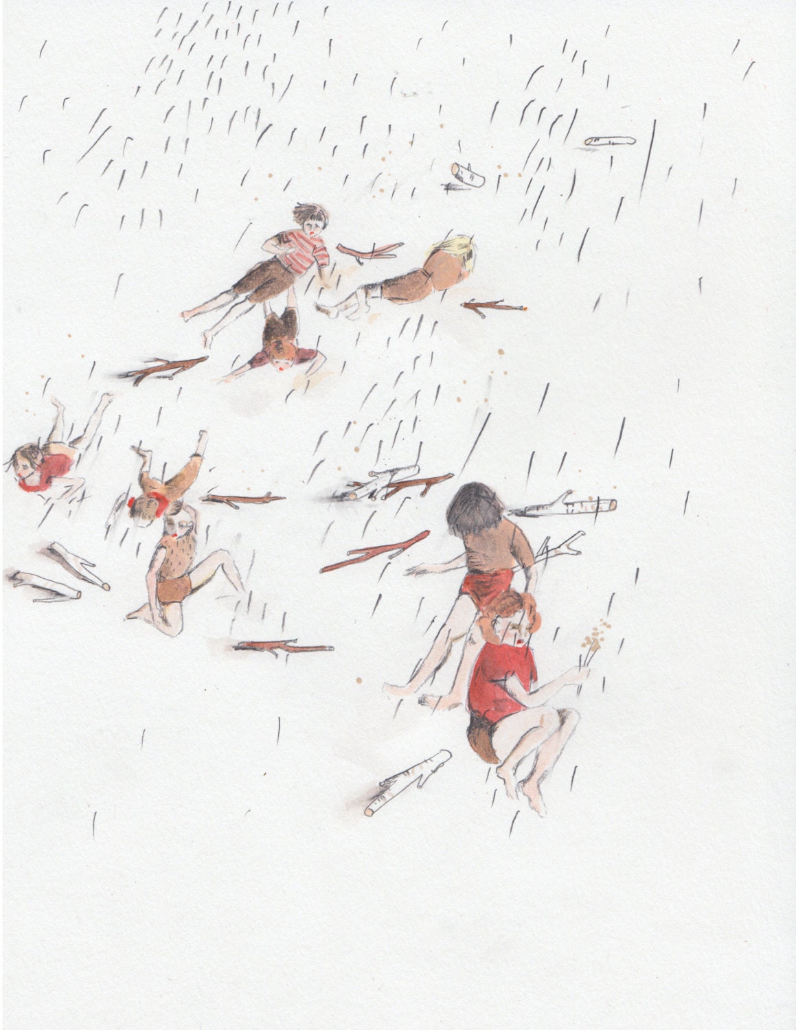 I Felt, I Fell II, print of watercolour drawing