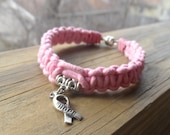 7.5" Cancer Awareness bracelet with pink hemp and ribbon charm