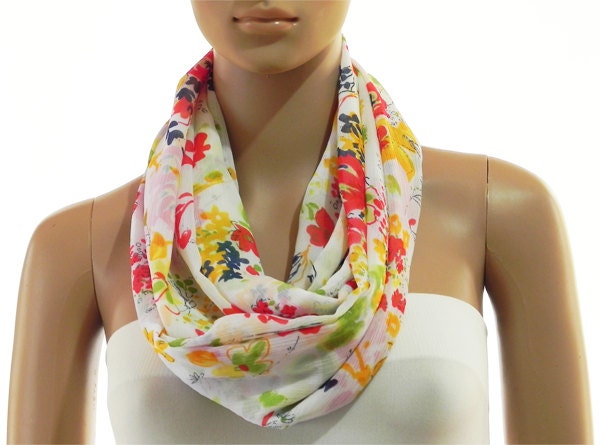 Infinity Scarf. White Scarf. Floral Scarf. Red Scarf. Abstract Print Scarf. Tube Scarf. Cowl Scarf. Circular Scarf. Shawl Scarf. Loop Scarf.