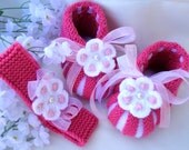 Baby Flower Shoes Crochet Headband Girl Baby Shoes Toddler Booties Infant Accessories Headband Flower Baby Knitted Set Newborn Booty Infant