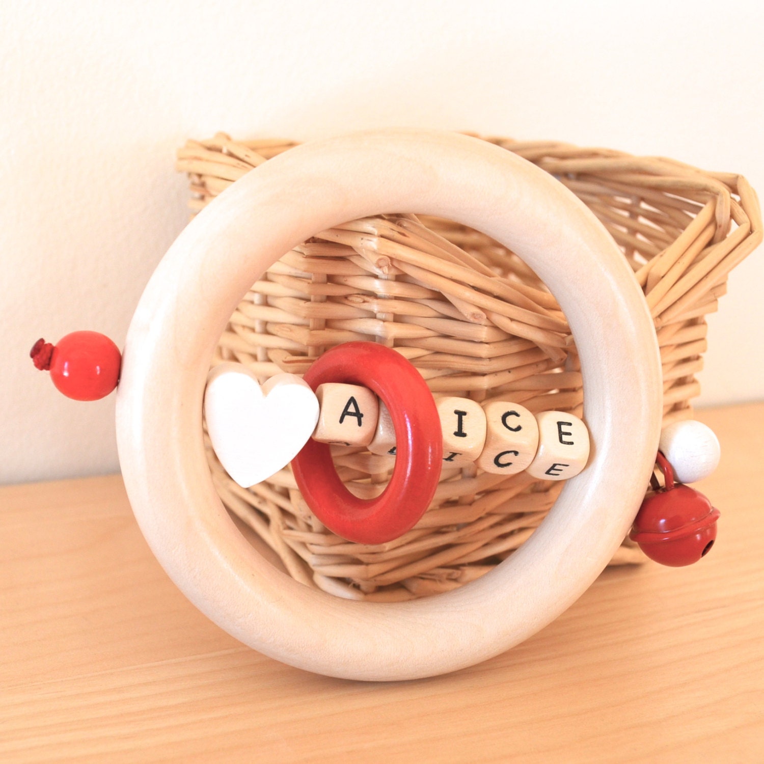 Wood theeter, Baby teething toy, rattle, wood toy, wood rattle, beaded toy, beaded rattle, baby gift, valentine
