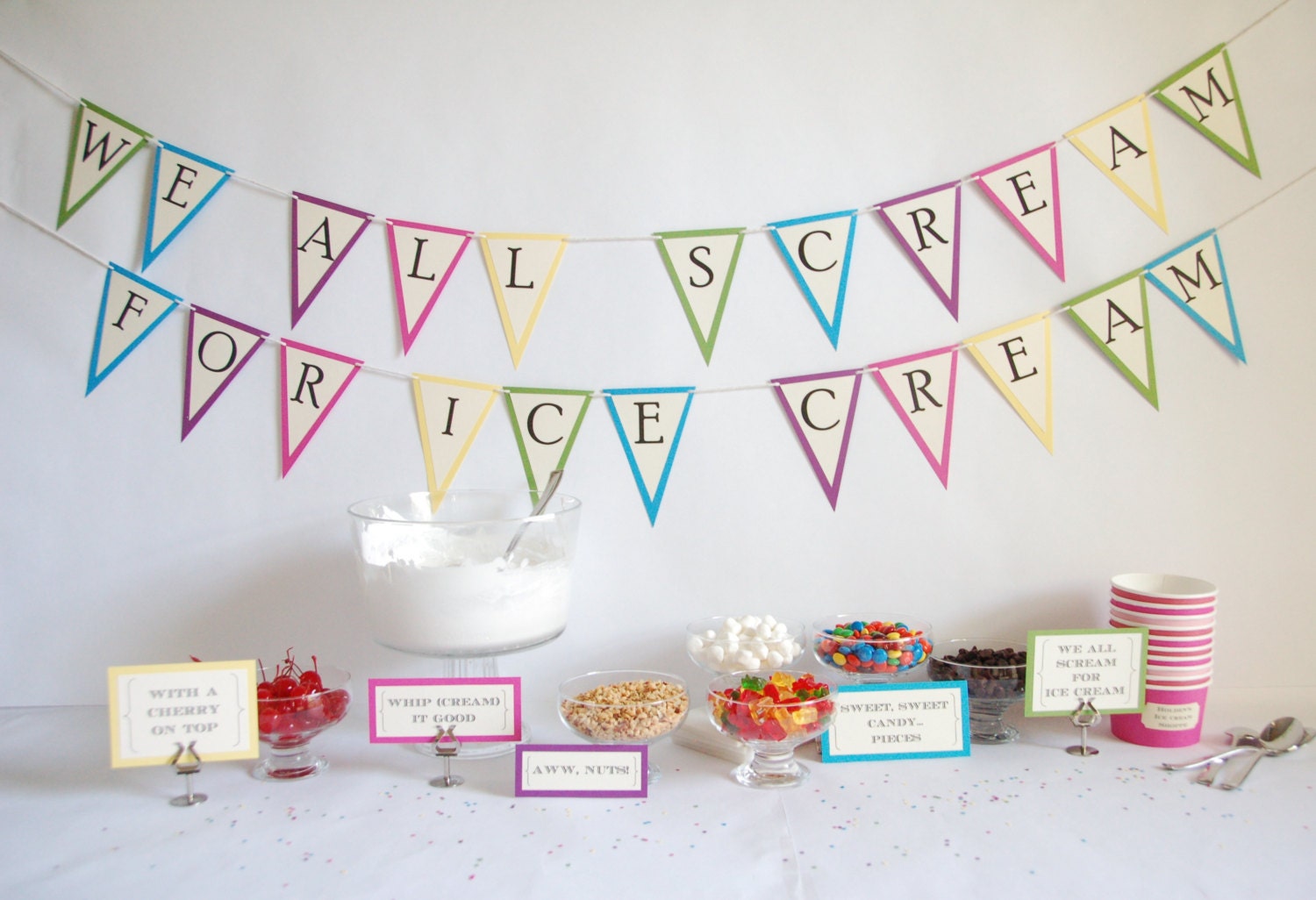 Ice Cream Social Pennant Flag Banner - Customizable, Perfect for Summer Parties, Socials, Parties, Birthdays, Showers, Graduations