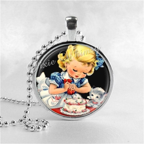 GIRL DECORATING CAKE Necklace Art Pendant Charm Jewelry, Birthday Cake, Baker, Cooking