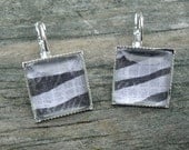 Zebra Print Earrings, Silver pierced tile type