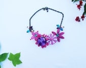 Handmade necklace, Vintage style necklace, statement necklace, Bib necklace, Spring, fuchsia, Violet, repurposed, Daisy Statement necklace