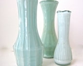 Vintage Aqua Colored Painted Vases - Soft Aqua Shabby Chic Shades of Teal Set of 3 - RetroJunky