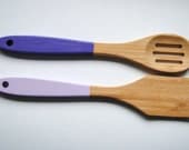 You Choose Your Colors - Set of 2 Dipped 12" Wooden Bamboo Kitchen Cooking Spoon & Spatula