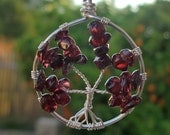 Silver Tree of Life - Garnet Tree of Life Pendant - Sterling Silver Wire Wrapped Tree Necklace Pendant