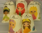 Muslin Favor Bags Princess Group 2 Personalized Treat or Gift Bags 4" X 6" Qty 5