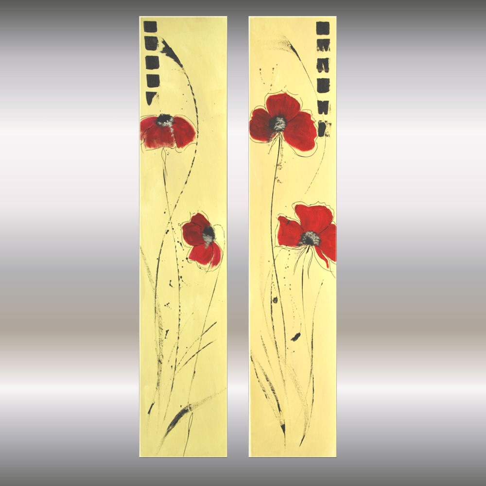Modern Abstract Original PAINTING Contemporary creme red abstract  Fine ART FLOWERS by Ettis Gallery