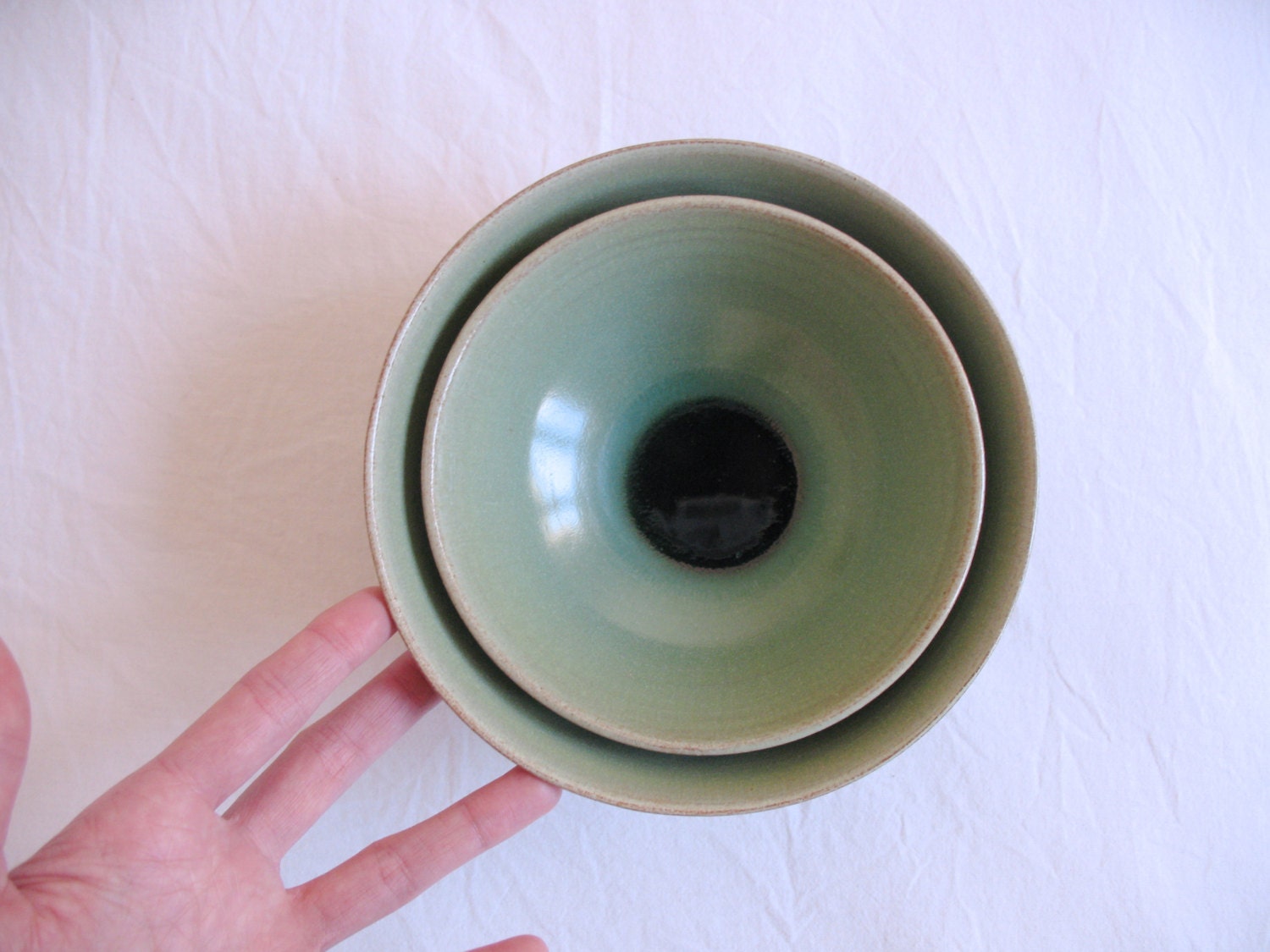 Ceramic nesting bowls in Mint Emerald Green Storage Home decor - Ready to ship