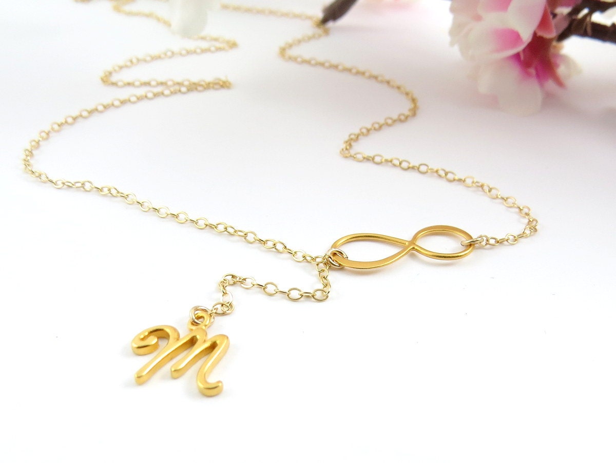 Personalized Gold Infinity Lariat, new design, Monogram Lariat, Gold Necklace, Bolo, Infinity, Y Necklace, Bridesmaid Necklace