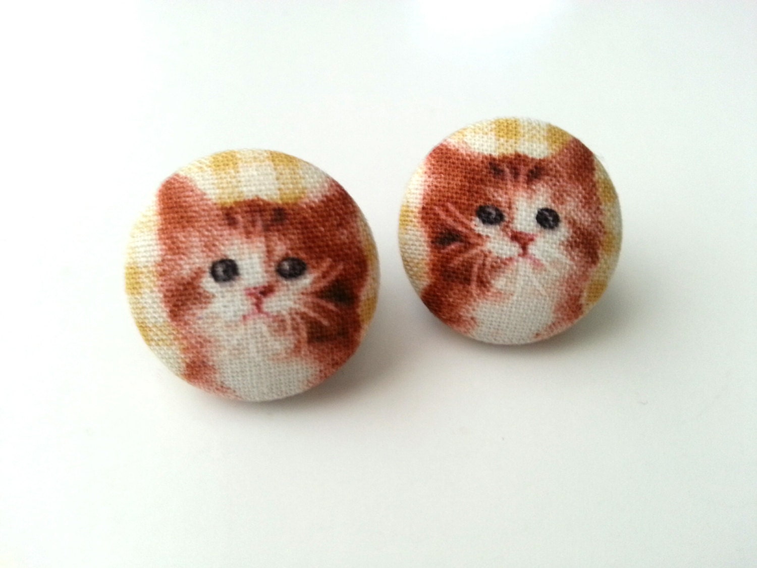 NEW "Crazy cat lady" orange cat fabric button earrings