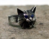 Silver Cat Ring - Size 8.25 to 13 - Antiqued Silver - Recycled Metal - Custom Made - Cat Jewelry