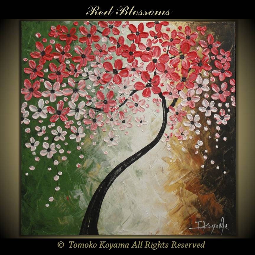 Original Modern Impasto Art  Painting on Gallery wrapped Canvas 24" x 24", Home Decor, Wall Art ---Red Blossoms---