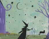 Original Primitive Folk Art Painting Herb Garden witch Witches