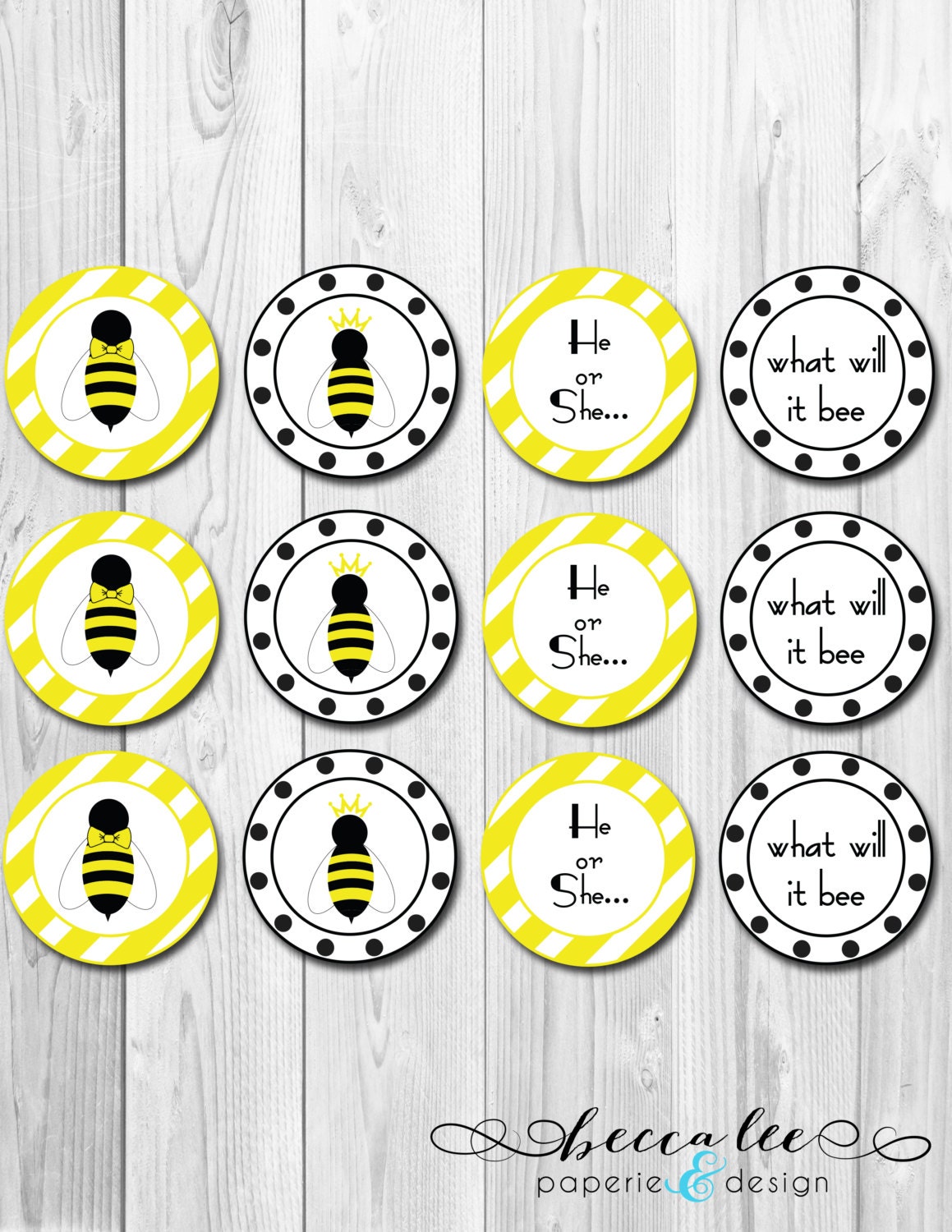 INSTANT DOWNLOAD - He or She What Will it Bee Baby Shower Gender Reveal Cupcake Topper - DIY - Printable Il_170x135