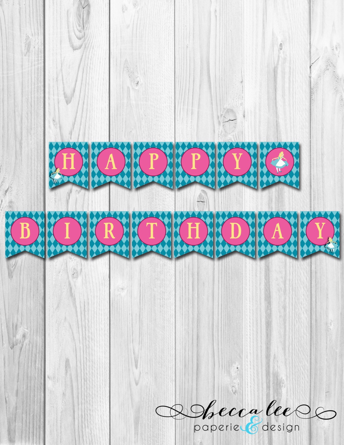 Alice in Wonderland Theme Happy Birthday Banner - DIY - Printable Il_170x135
