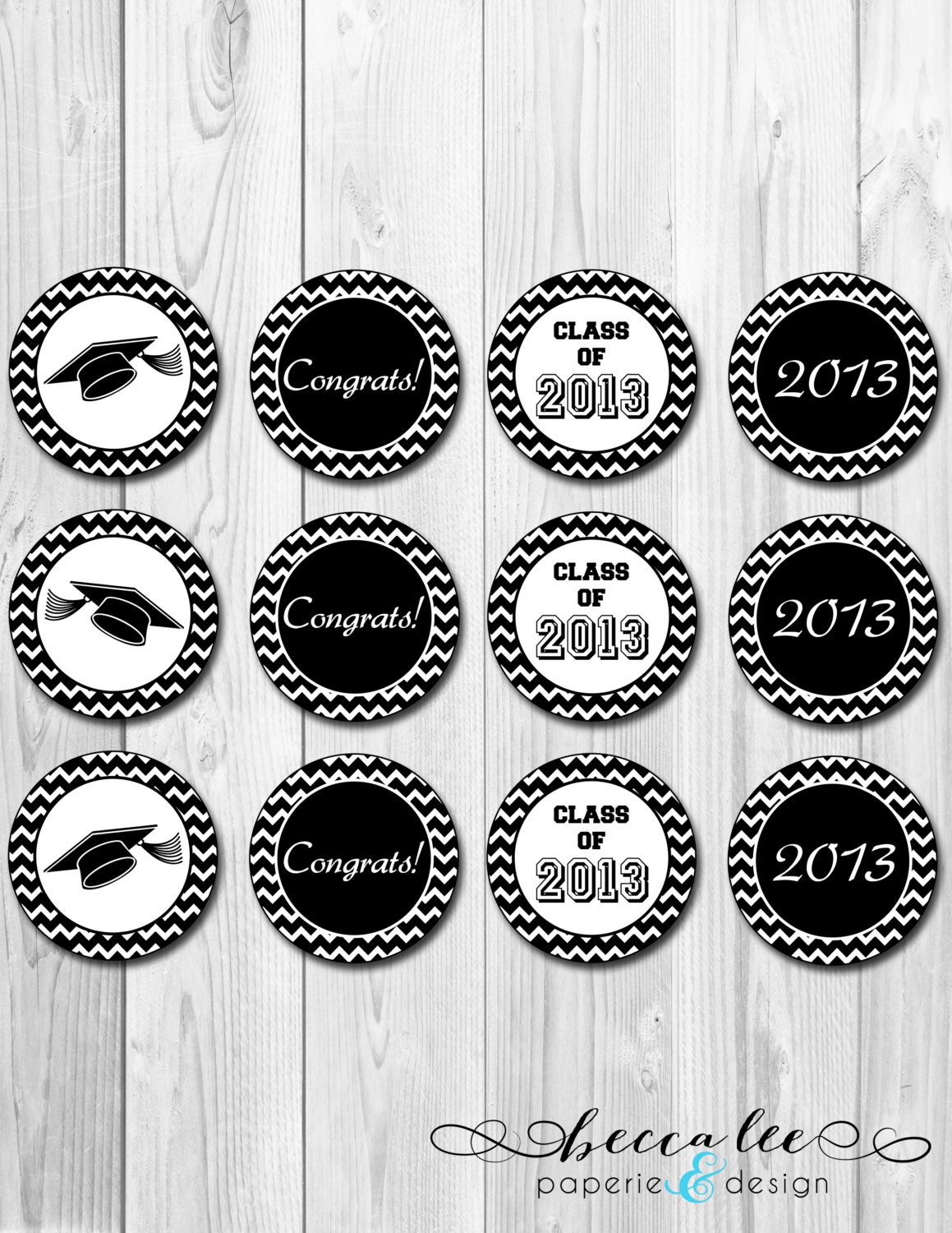 CUSTOMIZABLE - Cupcake Toppers - Chevron Stripe Graduation Theme - DIY - Printable Il_170x135