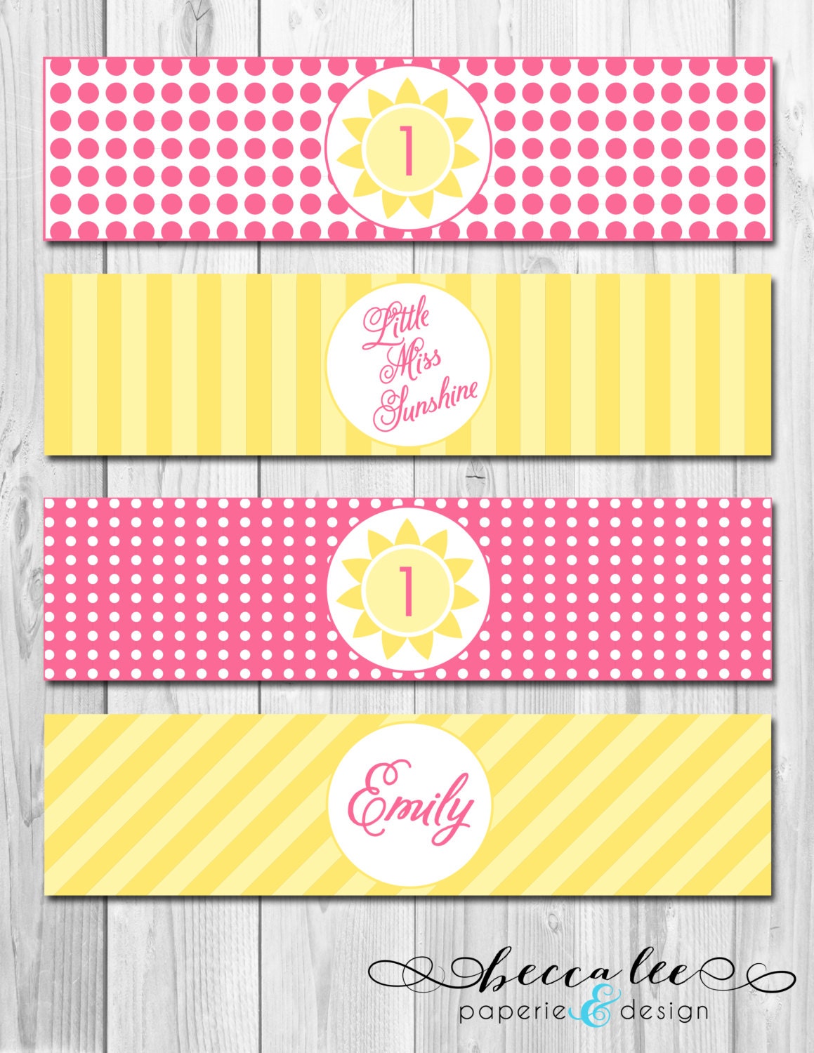 Water Bottle Labels - Little Miss Sunshine - Pink and Yellow - DIY - Printable Il_170x135