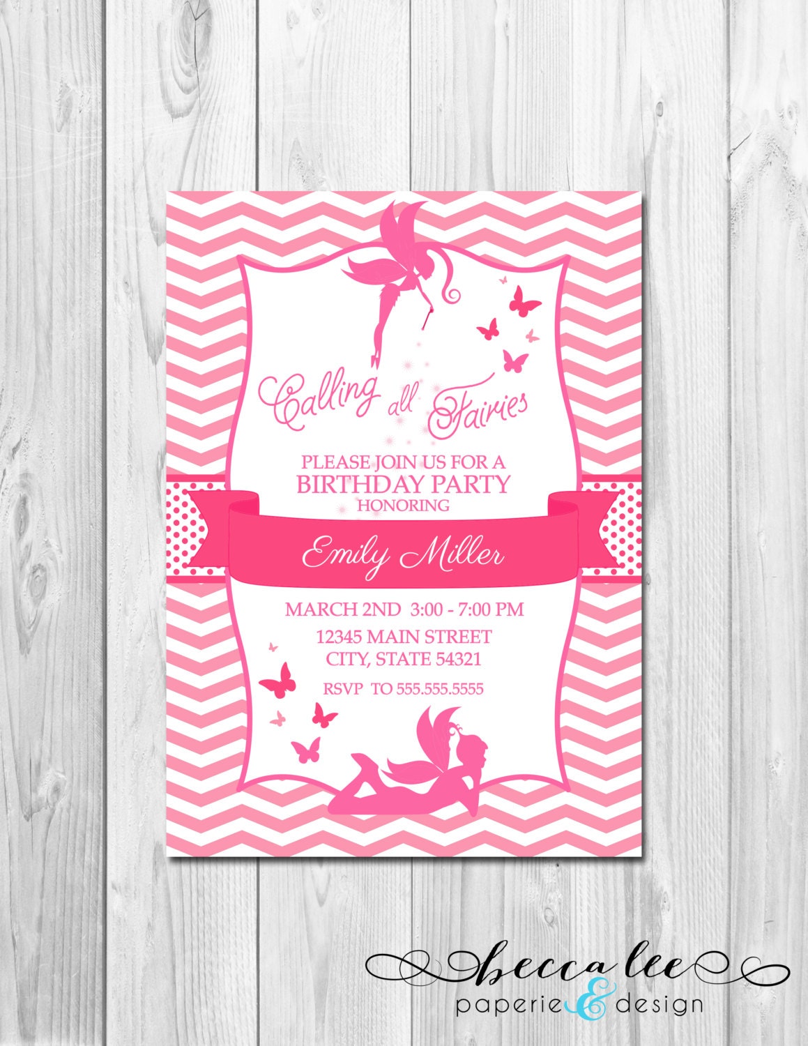 Fairy & Butterfly Theme Party Invitation - Pink - DIY - Printable Il_170x135