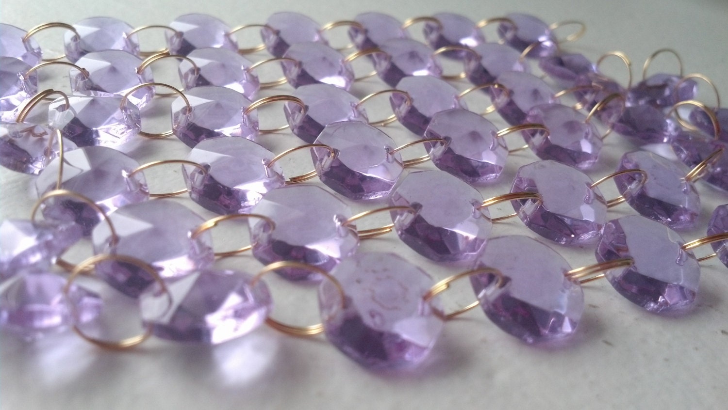 Chandelier Crystals Lilac Purple Crystal Prisms RING CONNECTORS Crystal Chain 1 Yard Shabby Chic Cottage Style Jewelry Supplies Chandelier