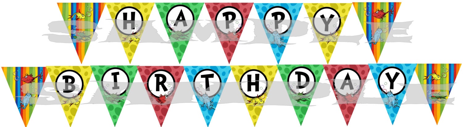DR. SEUSS Happy Bithday One Fish Two FishBanner  other party supplies avaliable