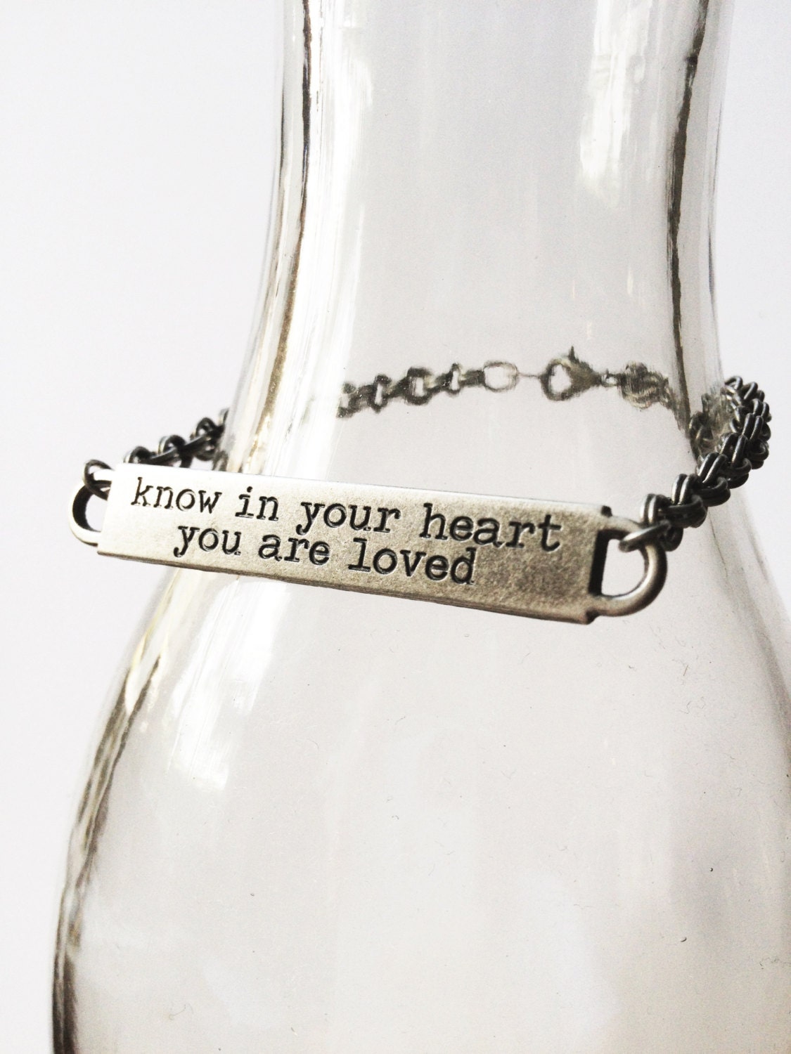 Inspirational Metal Stamped Bracelet on Metal Chain