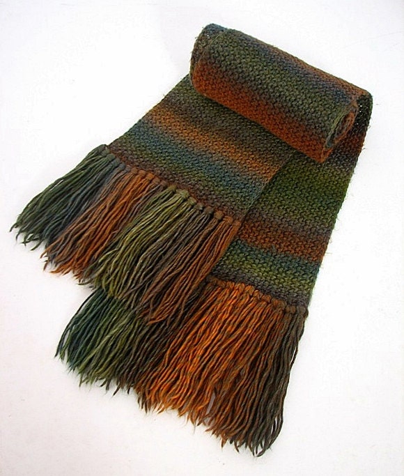 MADE TO ORDER Hand knit scarf with fringe - Extra long and warm - Multicolor- Unisex winter scarf for him and her