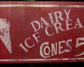 Distressed vintage inspired ice cream advertising sign