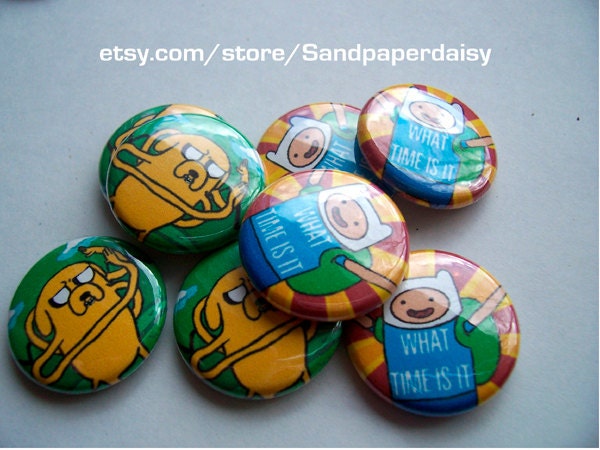 Adventure Time inspired set of TWO (2) Finn and Jake 1 inch pinback buttons
