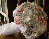 Large Pink, Silver, & White Brooch Bridal Bouquet
