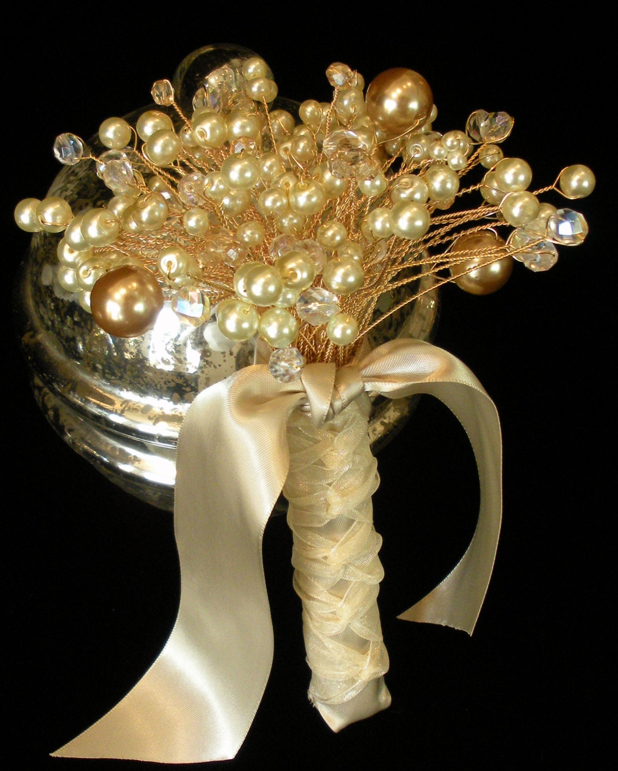 Pearl and Crystal Champagne Bridal Bridal Party Bouquet
