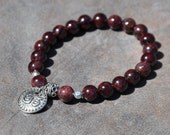 Red Garnet beaded bracelet , Gemstone Bracelet, Yoga Bracelet , Gemstone healing , Om OHM charm, Mala