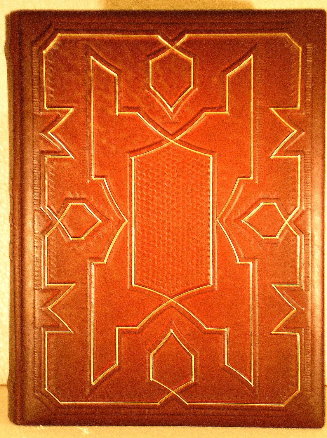 Leather Journal, Guest Book, Blank Book, Orange Brown Leather, A4, Relief, Gilding, Medieval Style