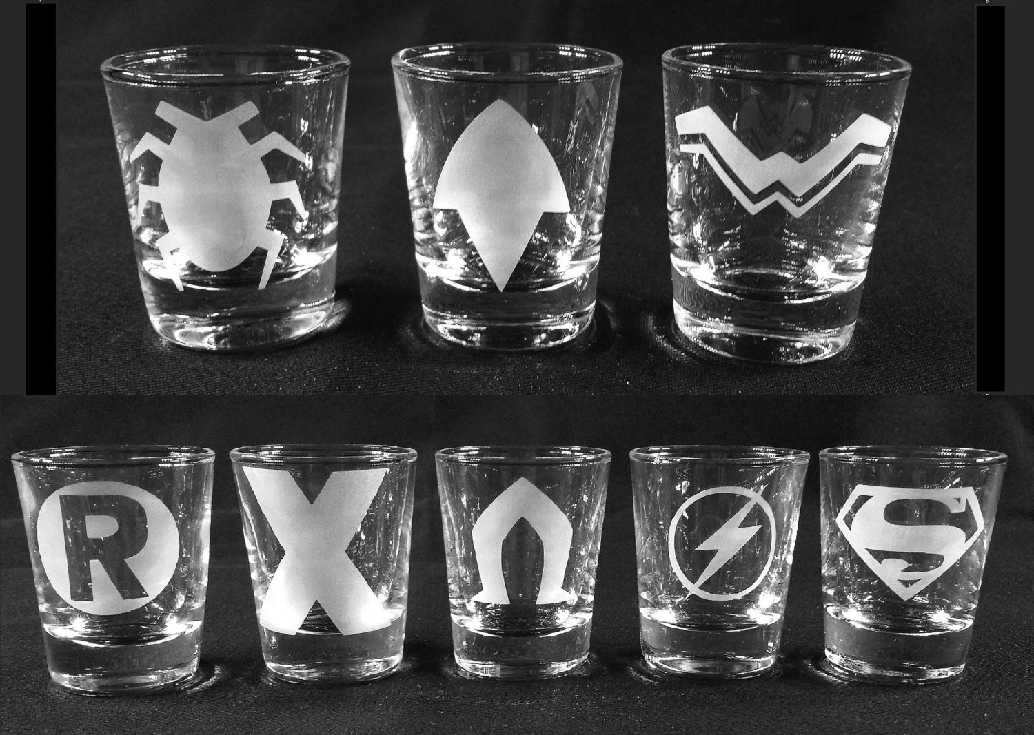 Young Justice Etched Shot Glass Set