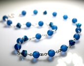 Blueberries - Blue Necklace Seaglass Flower Beaded Necklace Sterling Silver Necklace