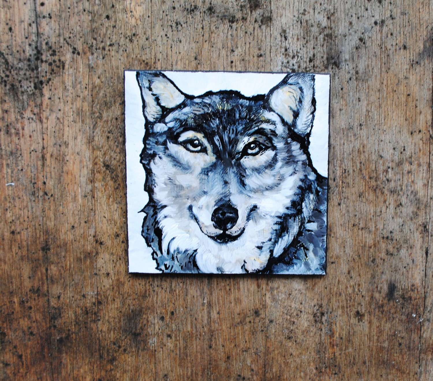Wolf  Original Oil Painting, Tiny Art.  Original Painting.  Woodland.  Nature.  Rustic.  Masculine