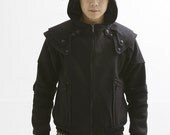 Aaron Black Knight Medieval Armor Hoodie Zipup Jumper(100% Handmade Wool) Made To Order