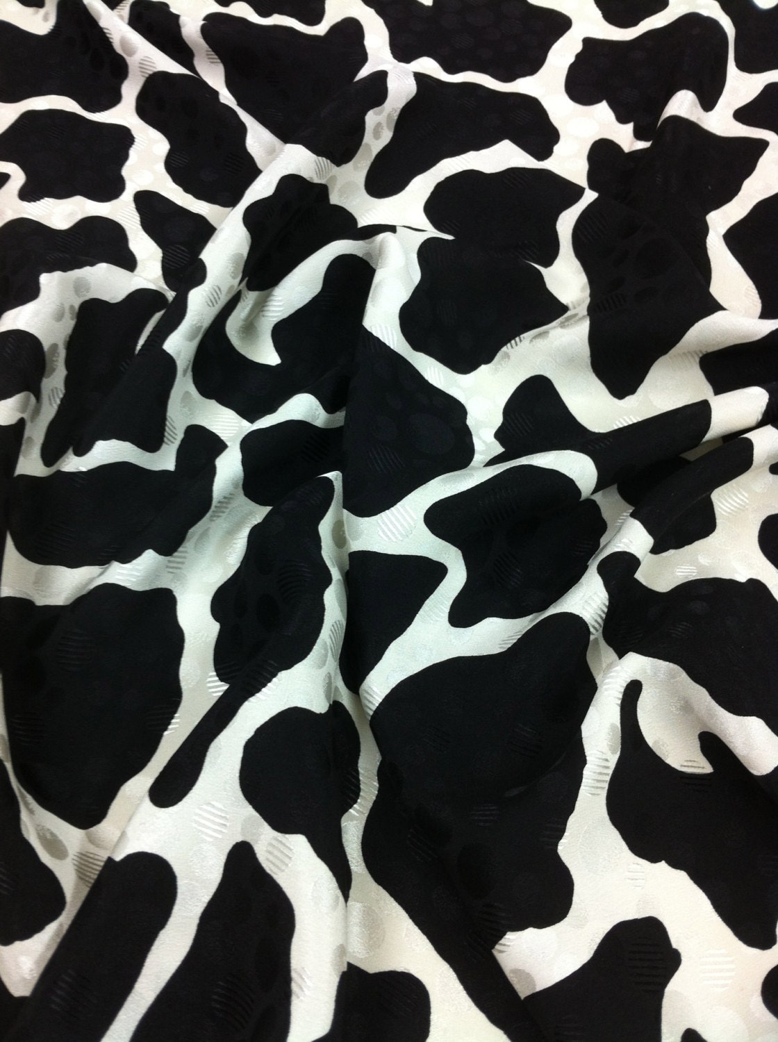 Silk Giraffe Printed Fabric - Black and Off-white -By the yard