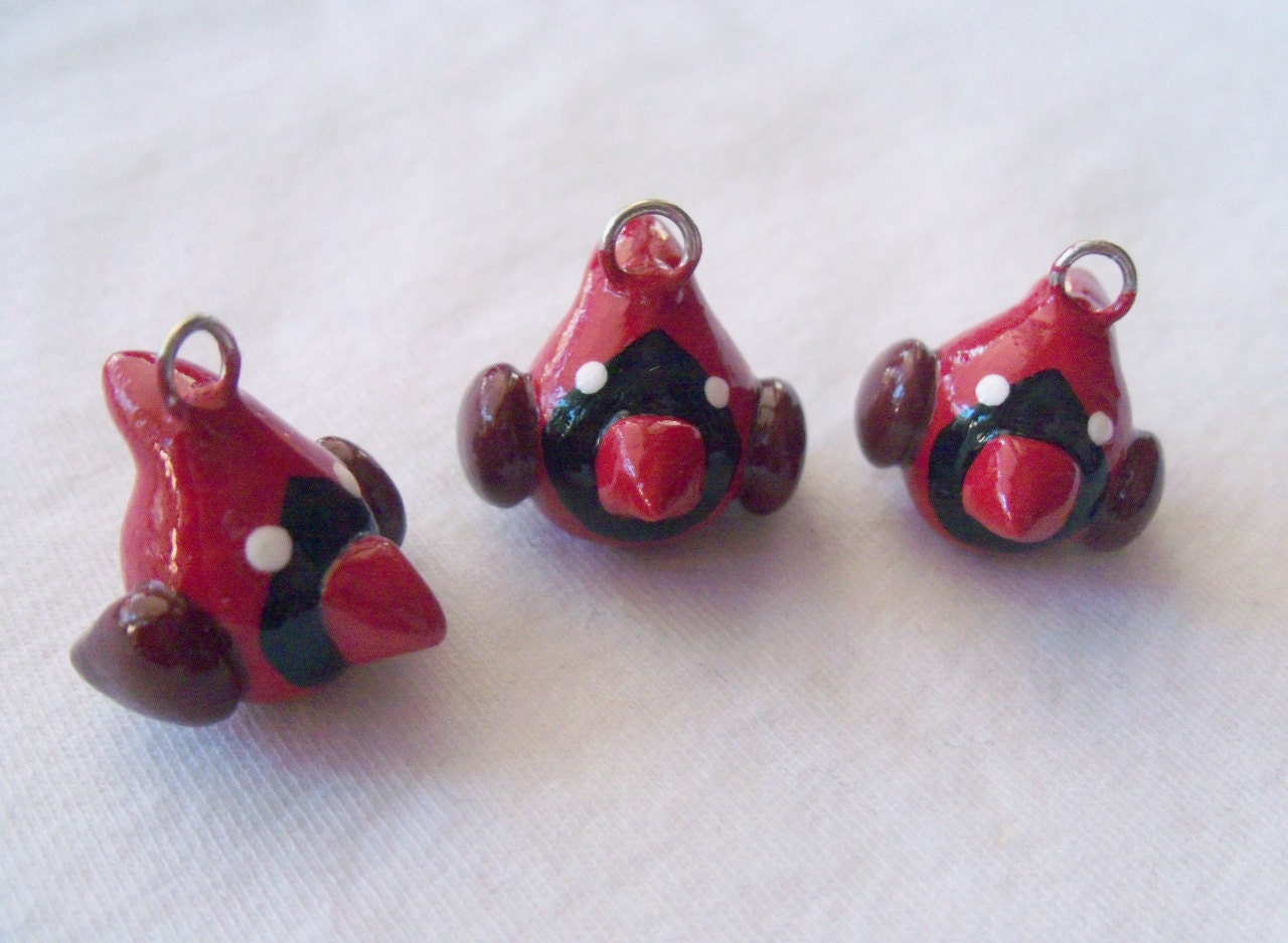 Cute Cardinal Charm - Handcrafted Polymer Clay Jewelry - Charm for Charm Bracelets, Earrings, Cell Phone Charm