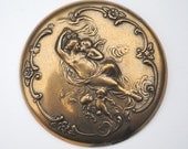 Vintage French Pressed Brass Goddess Cherub Medallion Pendant Brooch