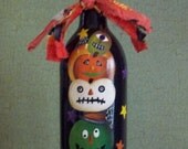 Hand Painted Halloween Wine Bottle...Halloween Decor...Fall Decor...Holiday Decor...Primitive...Folk Art