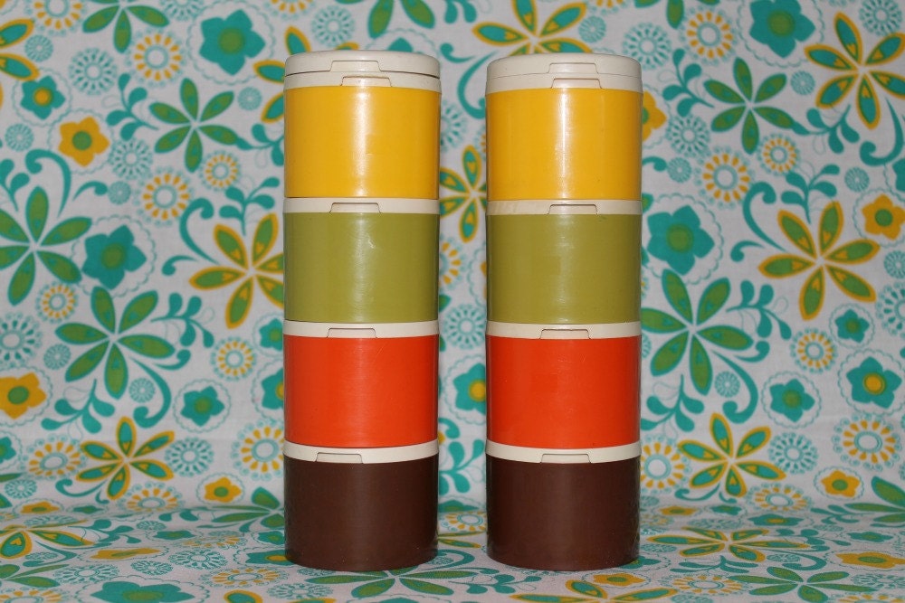 Eight Vintage Tupperware Harvest Spice Shakers