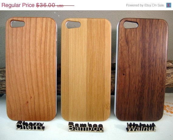 ON SALE wooden iphone 5 cases with sturdy rubber bumper - real bamboo, cherry or black walnut wood - for laser engraved designs